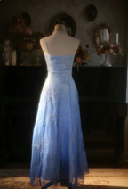 Vintage Gradient Light Blue A-Line Spaghetti Strap Beaded Tulle Long Formal Prom Dresses