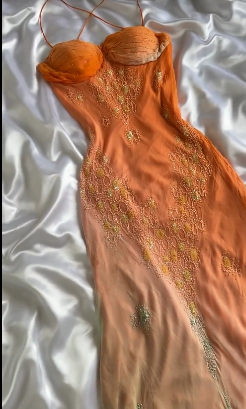Vintage Gradient Orange Spaghetti Straps Chiffon Lace Sheath Formal Prom Dresses Elegant Formal Evening Dresses Gowns Secondary image