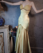 Vintage Green Mermaid Deep V-Neck Pleated Satin Long Formal Prom Dresses