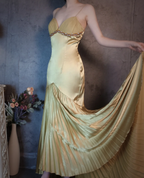 Vintage Green Mermaid Deep V-Neck Pleated Satin Long Formal Prom Dresses