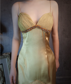 Vintage Green Mermaid Deep V-Neck Pleated Satin Long Formal Prom Dresses