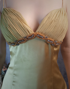 Vintage Green Mermaid Deep V-Neck Pleated Satin Long Formal Prom Dresses