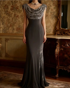 Vintage Black Mermaid Sequin Satin Long Formal Prom Dresses