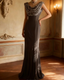 Vintage Black Mermaid Sequin Satin Long Formal Prom Dresses
