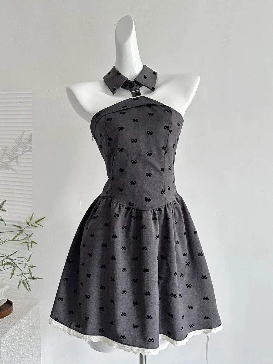 Vintage Grey Printed Lapel A-Line Short 17Th Birthday Homecoming Dresses Secondary image