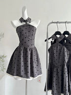 Vintage Grey Printed Lapel A-Line Short 17Th Birthday Homecoming Dresses
