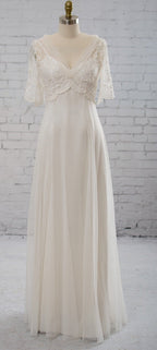 Vintage Half Sleeve V-Neck Elegant See Through Wedding Prom Dresses