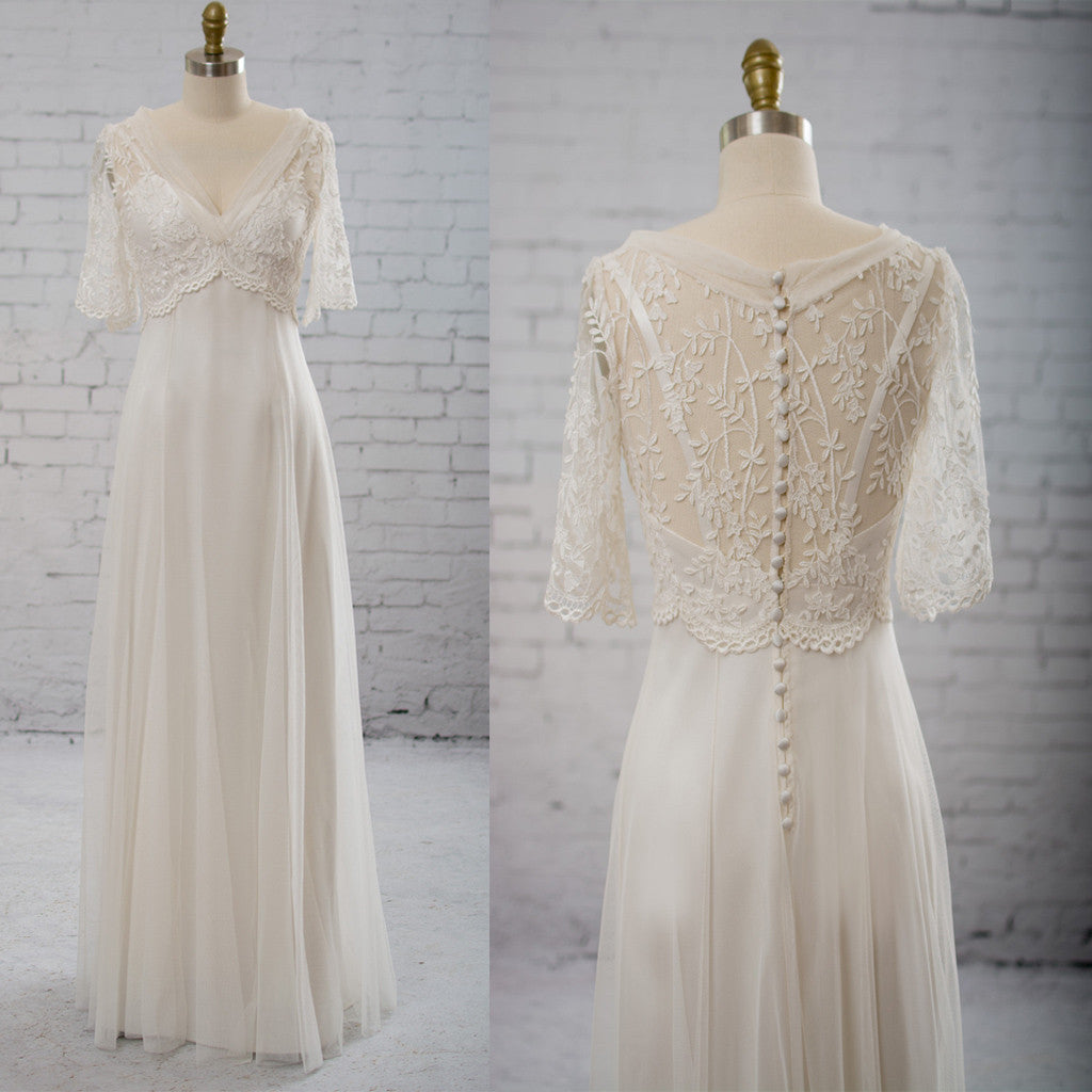 Vintage Half Sleeve V-Neck Elegant See Through Wedding Prom Dresses Main image