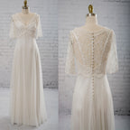 Vintage Half Sleeve V-Neck Elegant See Through Wedding Prom Dresses