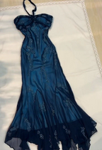 Vintage Halter  Mermaid Long Formal Prom Dresses Chiffon Beaded Dark Green Long Formal Dresses