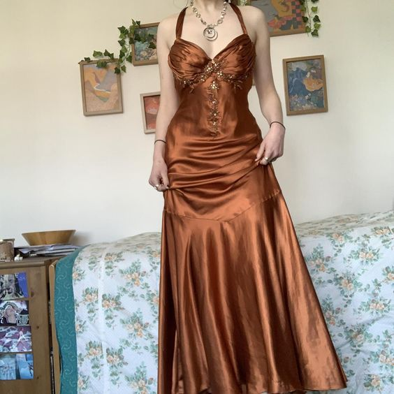 Vintage Halter V Neck  Beaded Appliques 90S Formal Prom Dresses Mermaid Formal Evening Dresses