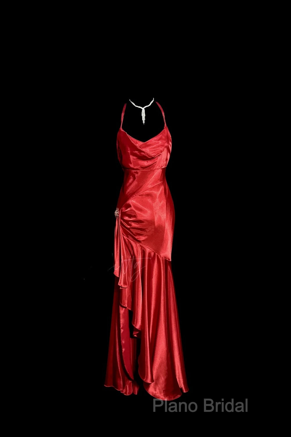 Vintage High Low Halter Satin Red Formal Prom Gown Fairy Long Formal Prom Dresses