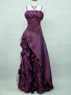 Vintage High Low Spaghetti Straps Grape Taffeta Long Formal Prom Dresses Formal Evening Gowns