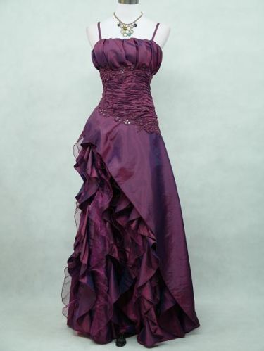 Vintage High Low Spaghetti Straps Grape Taffeta Long Formal Prom Dresses Formal Evening Gowns Main image