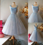 Blue Vintage Fashion Long Tulle Elegant Homecoming Dresses Formal Prom Dresses Formal Evening Dresses Party Dresses Bridesmaid Dresses