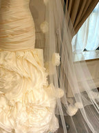 Vintage Ivory Mermaid Strapless 3D Flower Pleated Satin Wedding Dresses