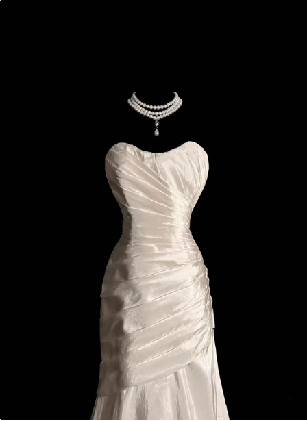 Vintage Ivory Mermaid Strapless Ruched Satin Long Formal Prom Dresses Secondary image