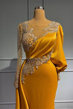 Vintage Jewel Asymmetric Beading Long Sleeves Evening Prom Dresses With Appliques
