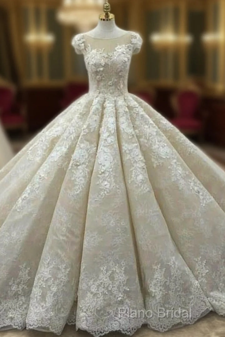 Vintage Lace Cap Sleeves Ball Gowns Wedding Dresses Main image