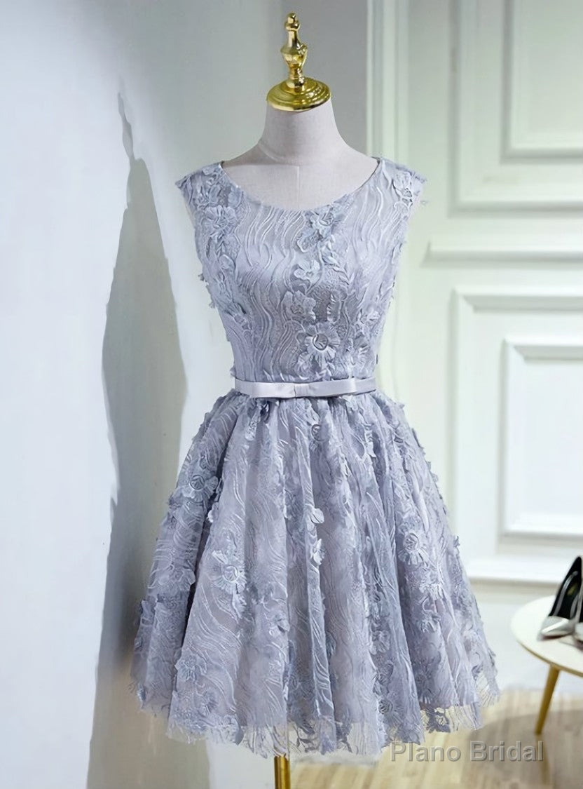 Vintage Lace Homecoming Dress Silver Short Prom Dress Main image