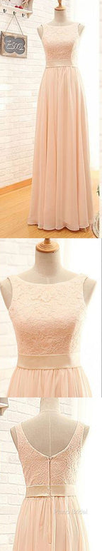 Vintage Long Column Lace Top Bateau Neck Sleeveless Blush Pink Zipper Back Maxi Bridesmaid Dresses,