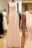 Vintage Long Column Lace Top Bateau Neck Sleeveless Blush Pink Zipper Back Maxi Bridesmaid Dresses,
