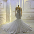 Vintage Long Sleeve Appliques Lace Beading Sequins Mermaid Wedding Dress