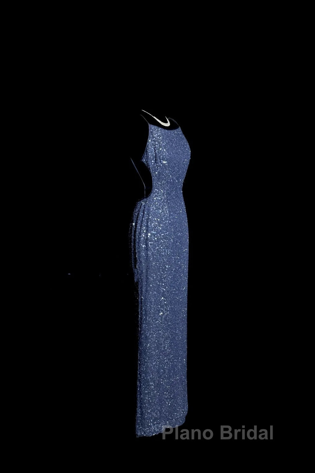 Vintage Mermaid Boat Neck Blue Sequin Backless Formal Prom Gown Fairy Formal Prom Dresses Secondary image