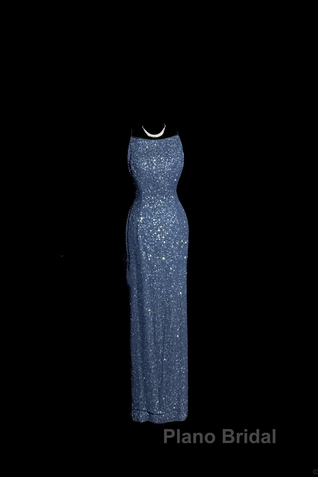 Vintage Mermaid Boat Neck Blue Sequin Backless Formal Prom Gown Fairy Formal Prom Dresses