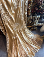 Vintage Mermaid Champagne Gold Sequined Lace Satin Long Formal Prom Dresses