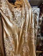 Vintage Mermaid Champagne Gold Sequined Lace Satin Long Formal Prom Dresses