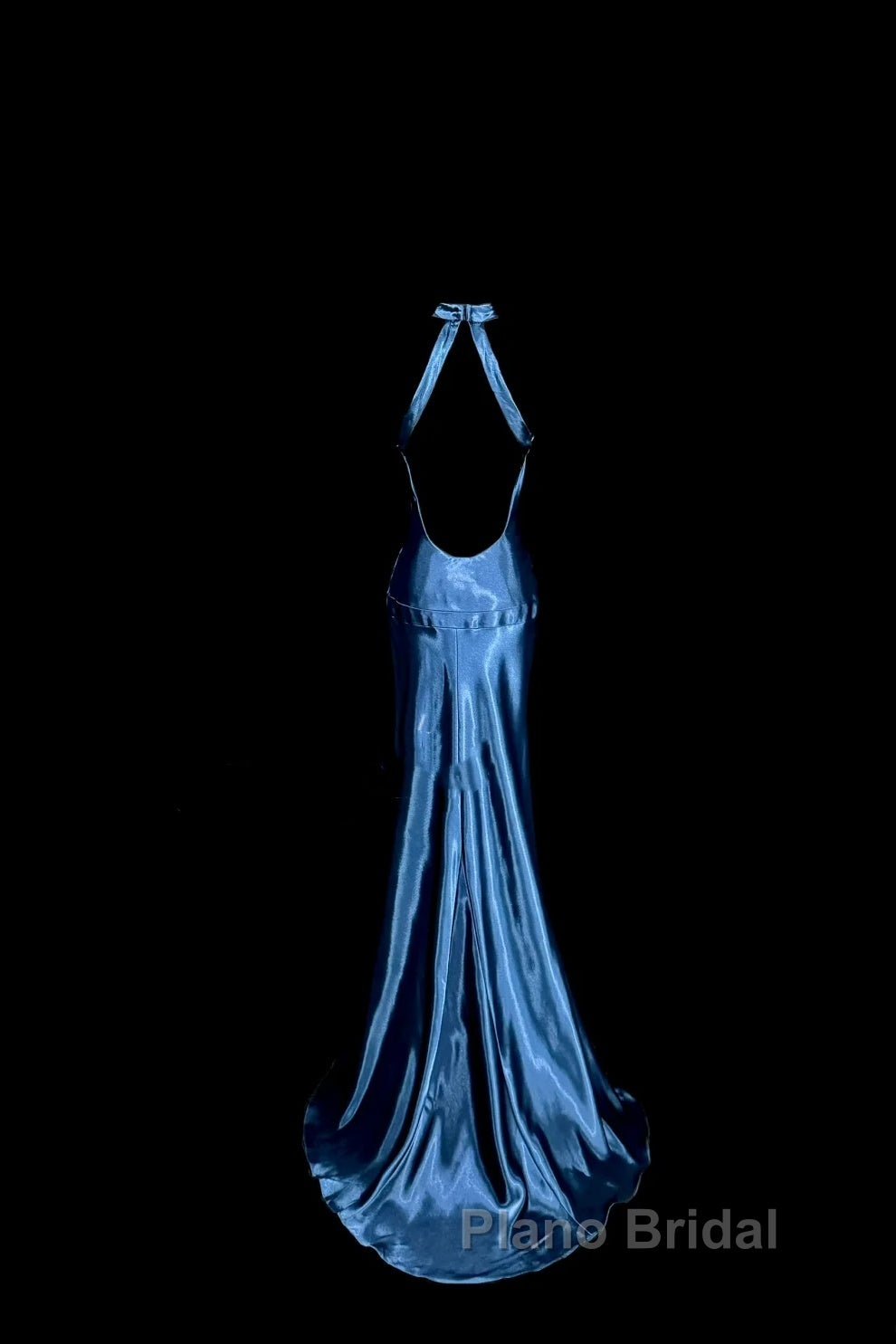 Vintage Mermaid Halter Neck Blue Satin Backless Formal Prom Gown Fairy Formal Prom Dresses Secondary image