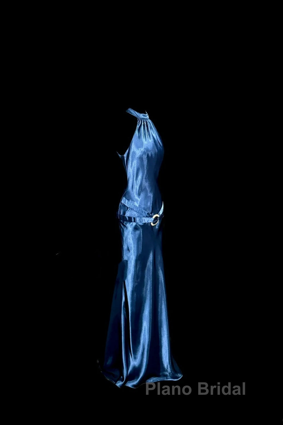 Vintage Mermaid Halter Neck Blue Satin Backless Formal Prom Gown Fairy Formal Prom Dresses