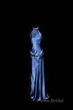 Vintage Mermaid Halter Neck Blue Satin Backless Formal Prom Gown Fairy Formal Prom Dresses
