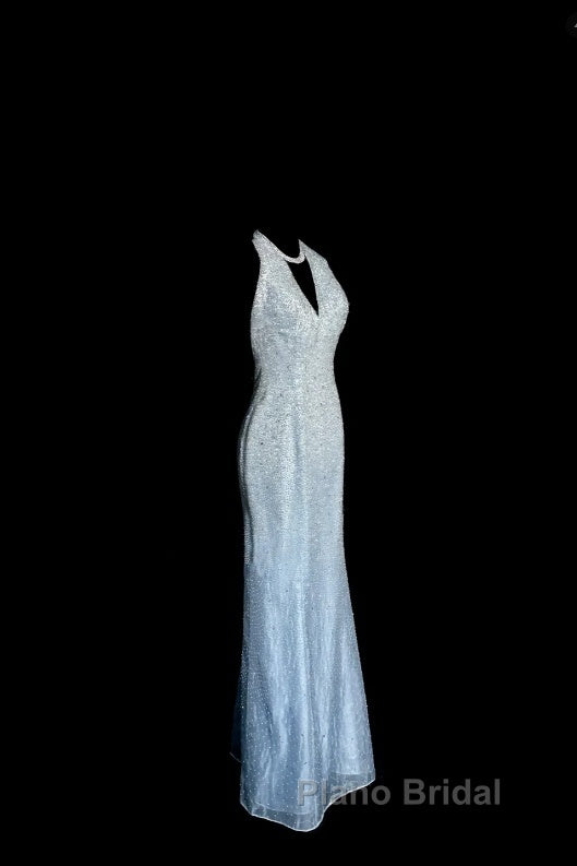 Vintage Mermaid Halter Neck Blue Sequin Formal Prom Gown Fairy Formal Prom Dresses Secondary image