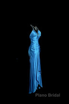 Vintage Mermaid Halter Neck Royal Blue Satin Backless Formal Prom Gown Fairy Formal Prom Dresses