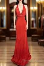 Vintage Mermaid Halter Satin Red Formal Prom Gown Fairy Formal Prom Dresses