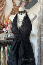 Vintage Mermaid Halter Sleeveless Long Black Lace Evening Dresses Formal Prom Dresses