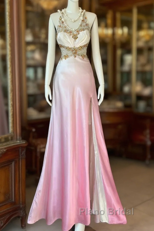 Vintage Mermaid Halter Sleeveless Long Ombre Pink Evening Dresses Formal Prom Dresses