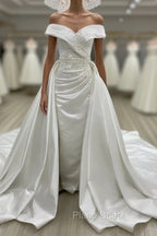 Vintage Mermaid Off Shoulder Wedding Dresses Satin Embroidery