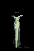 Vintage Mermaid Off The Shoulder Green Long Formal Prom Gown Fairy Formal Prom Dresses