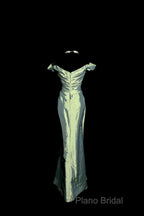 Vintage Mermaid Off The Shoulder Green Long Formal Prom Gown Fairy Formal Prom Dresses