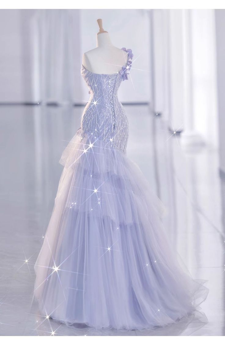 Vintage Mermaid One Shoulder Lilac Tulle Satin Long Formal Prom Dresses Party Dresses Secondary image