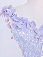 Vintage Mermaid One Shoulder Lilac Tulle Satin Long Formal Prom Dresses Party Dresses