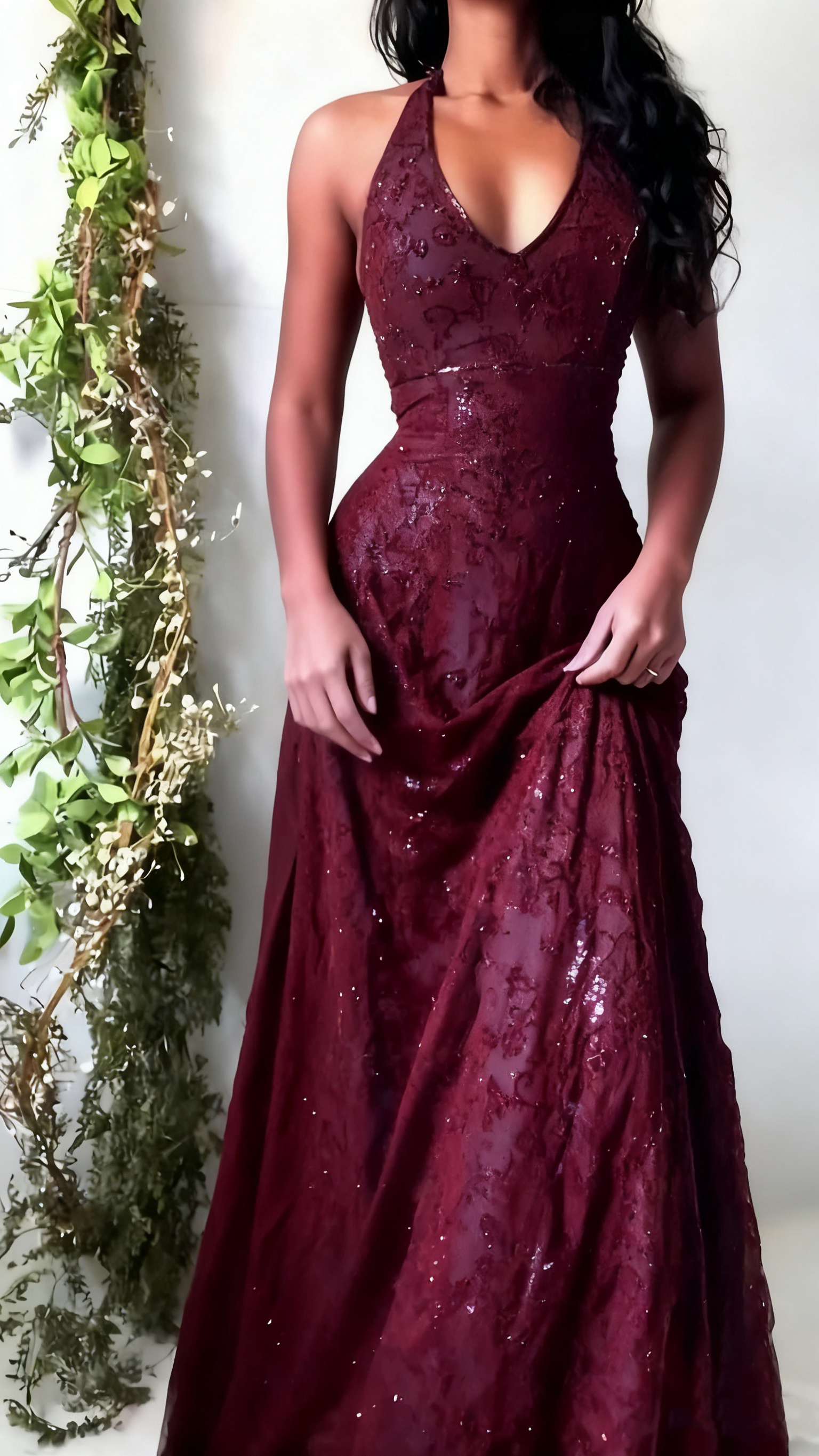Vintage Mermaid Purple Lace Halter Formal Prom Dresses Long Formal Evening Party Dresses Formal Prom Gowns