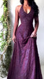 Vintage Mermaid Purple Lace Halter Formal Prom Dresses Long Formal Evening Party Dresses Formal Prom Gowns