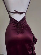 Vintage Mermaid Spaghetti Straps Custom Silk Satin Blue Long Formal Prom Dresses