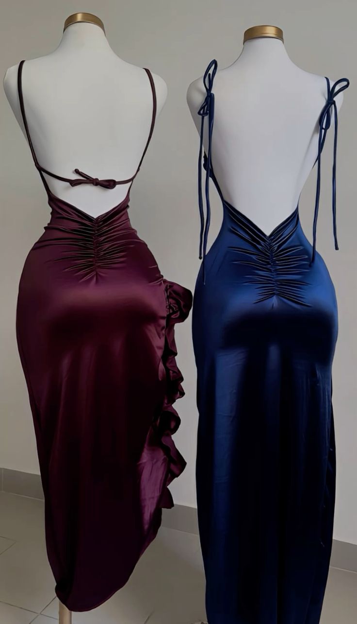 Vintage Mermaid Spaghetti Straps Custom Silk Satin Blue Long Formal Prom Dresses