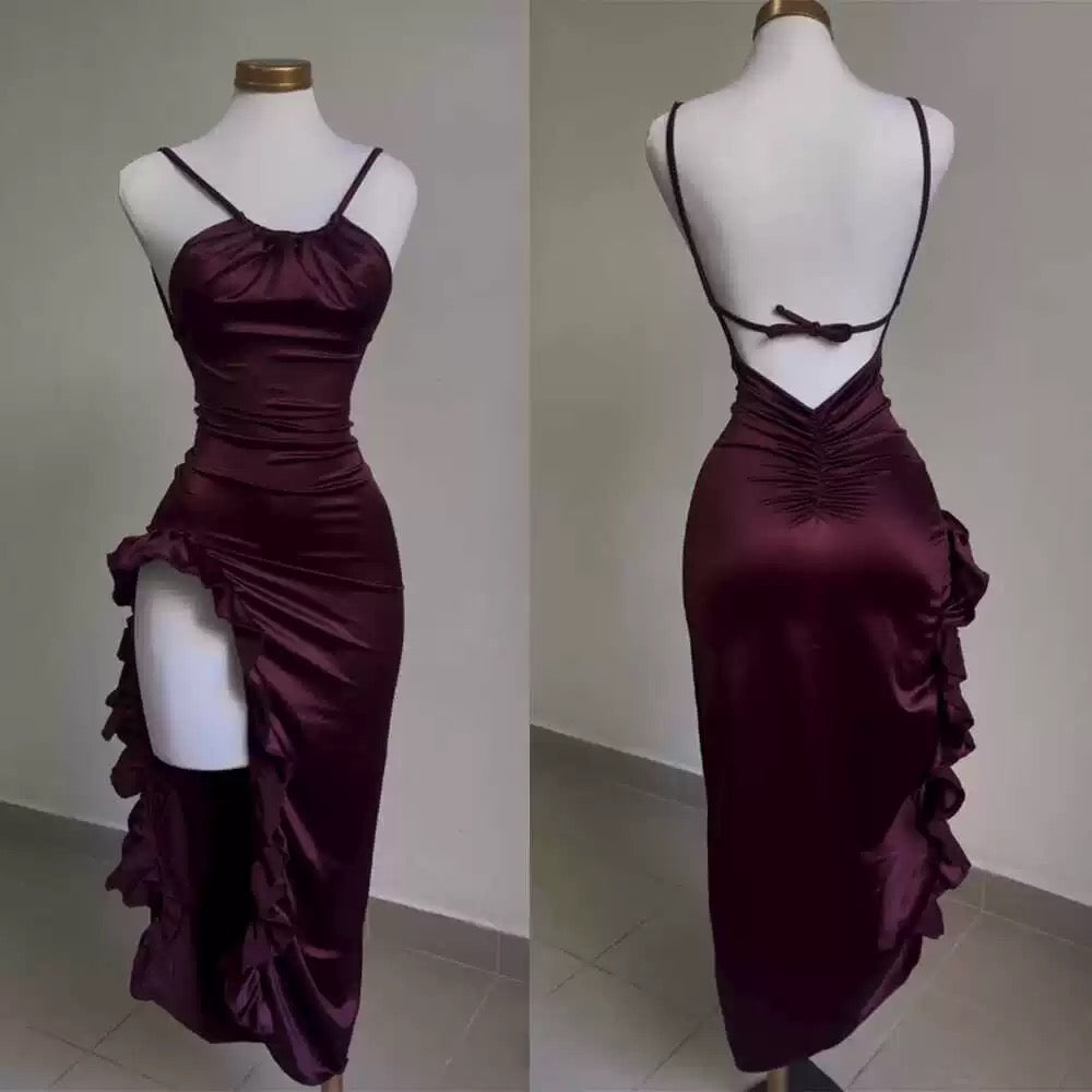 Vintage Mermaid Spaghetti Straps Custom Silk Satin Blue Long Formal Prom Dresses