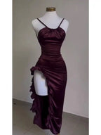 Vintage Mermaid Spaghetti Straps Custom Silk Satin Blue Long Formal Prom Dresses